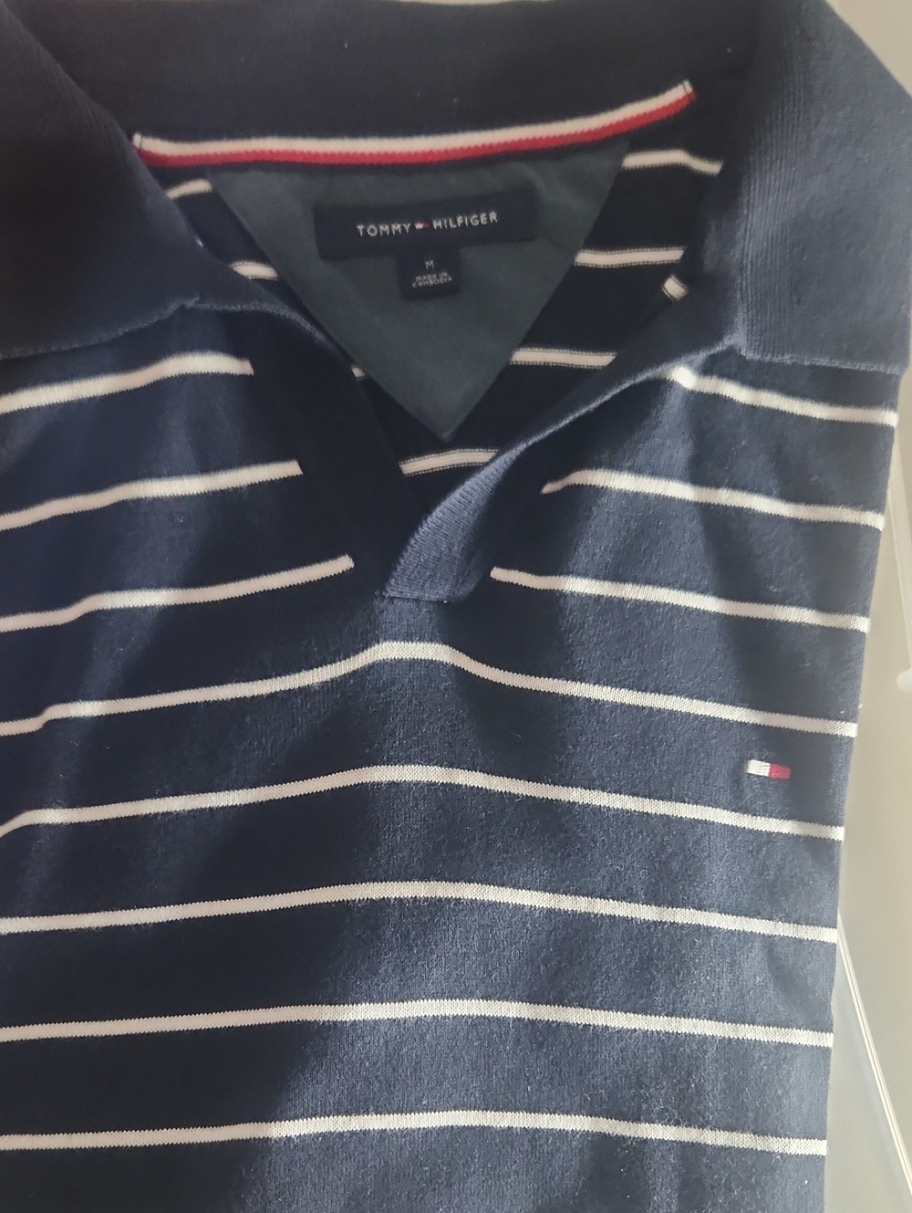 Tommy Hilfiger Navy and White Striped Polo